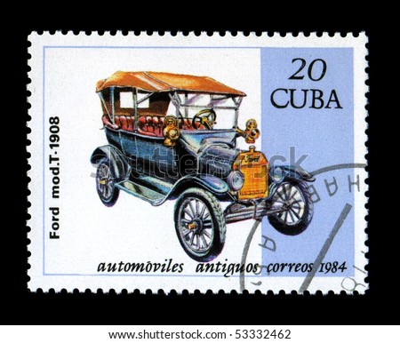CUBA CIRCA 1984 Canceled postage stamp depicting antique auto Ford