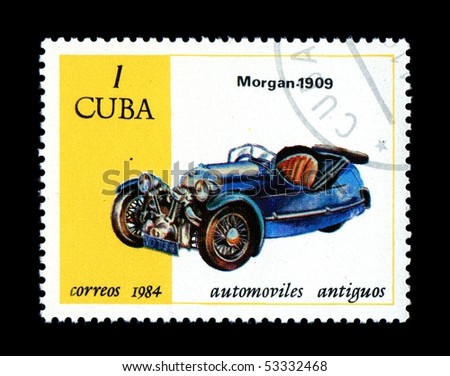  CUBA CIRCA 1984 Canceled postage stamp depicting antique auto car 