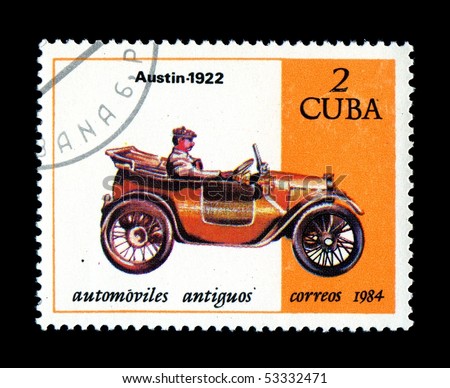  CUBA CIRCA 1984 Canceled postage stamp depicting antique auto car 