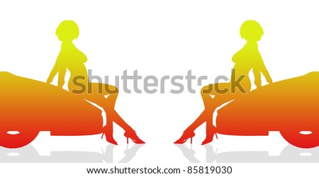 sexy girl sitting silhouette on car isolated