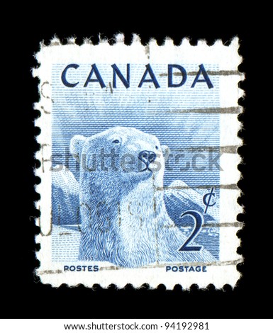 CANADA - CIRCA 1953: A stamp printed by Canada, shows Polar bear, which are endangered, circa 1953