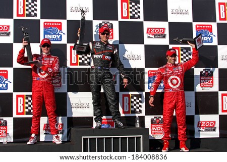 Birmingham Alabama USA - April 10, 2011: #12 Will Power, Australia Team Penske, Grand Prix of Alabama. Indycar 2014 series champion celebrates