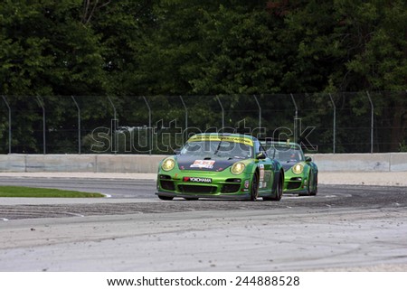 Elkhart Lake Wisconsin, USA - August 18, 2012: Road America Road Race Showcase, ALMS, multi-class sports car GT. American Le Mans Series Four-hour, timed auto race. Patrick Huisman, Brian Wong