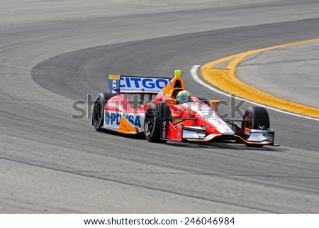 Milwaukee Wisconsin, USA - June 15, 2013: Indycar Indyfest race Milwaukee Mile. High speed racing action at \