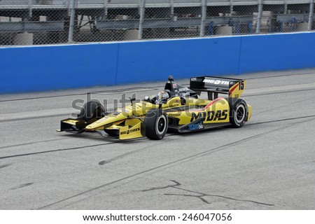 Milwaukee Wisconsin, USA - June 15, 2013: Indycar Indyfest race Milwaukee Mile. High speed racing action at 