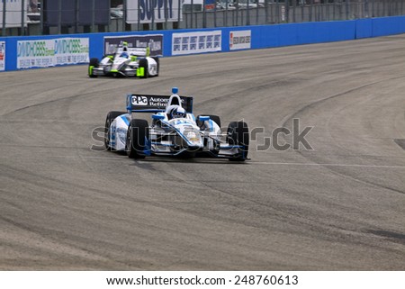 Milwaukee Wisconsin, USA - August 16, 2014: Verizon Indycar Series Indyfest ABC 250 Practice and Qualifying sessions on track action. Juan Pablo Montoya Bogota, Colombia PPG Team Penske