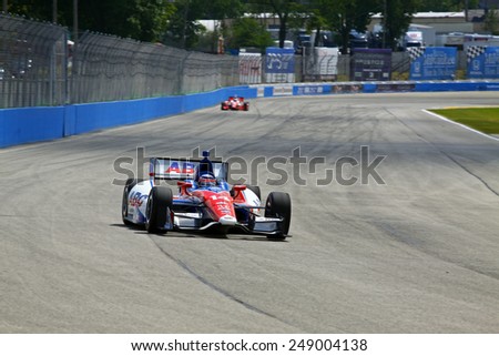 Milwaukee Wisconsin, USA - August 16, 2014: Verizon Indycar Series Indyfest ABC 250 Practice and Qualifying sessions on track action. Takuma Sato Tokyo, Japan ABC Supply A.J. Foyt Racing