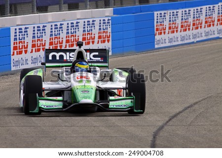 Milwaukee Wisconsin, USA - August 16, 2014: Verizon Indycar Series Indyfest ABC 250 Practice and Qualifying sessions on track action. Sebastien Bourdais Le Mans, France Mistic KVSH Racing