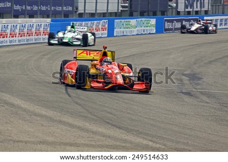 Milwaukee Wisconsin, USA - August 16, 2014: Verizon Indycar Series Indyfest ABC 250 Practice / Qualifying sessions track action. Sebastian Saavedra Bogota, Colombia Automatic Fire Sprinklers KV AFS
