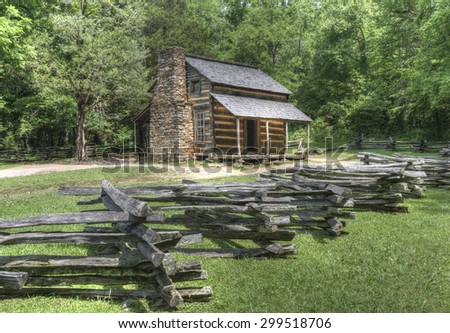 John Oliver Log Cabin located in Cades Cove Area of the  Great Smoky Mountains National Park, Tennessee.  Public Property no Property Release required.