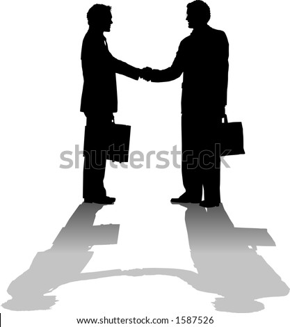 stock vector : vector silhouette graphic depicting two businessmen shaking 