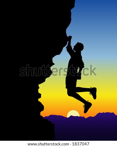 stock vector vector silhouette graphic depicting a man rock climbing