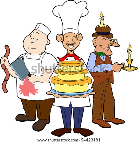 Stock Images Free on Vector Cartoon Graphic Depicting A Butcher  A Baker And A Candlestick