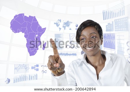 African business woman working in virtual environment, Studio Shot