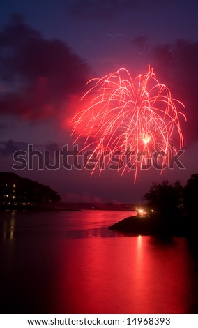 Fourth of July Fireworks over Shelter Cove on Hilton Head Island.