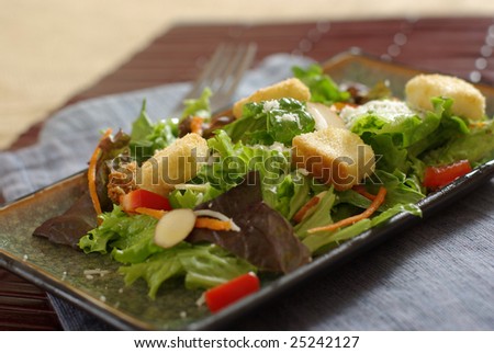 Garden salad with freshly toasted croutons.