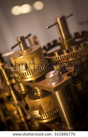 Vintage old Machine Gear Cog, cooperation, teamwork and time concept