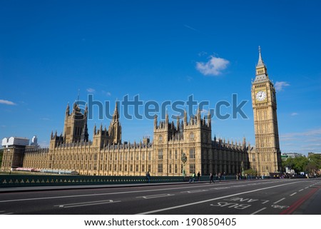 The Palace of Westminster Big Ben at sunny day, London, England, UK