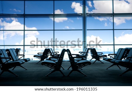 Silhouettes of interior seat to wait and transfer at airport