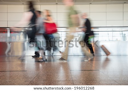 Airport Train Tube station Blur people movement in rush hour