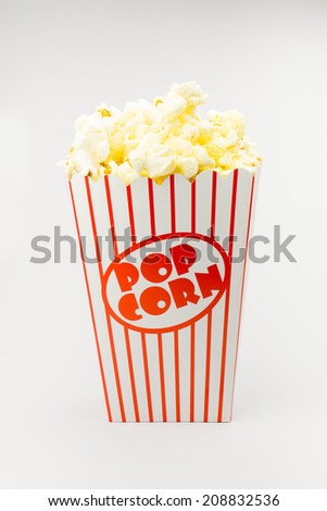 Classic box popcorn on white background