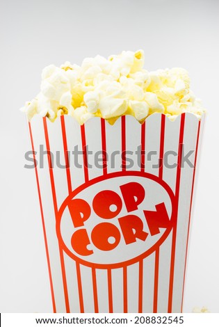 Classic box popcorn on white background