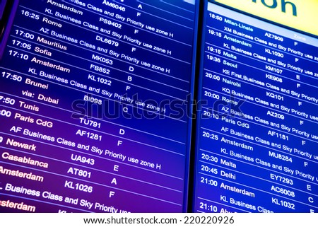 Flight arrival and departure sign board in airport