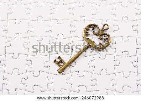 Jigsaw Puzzle with Antique  Key, business concept