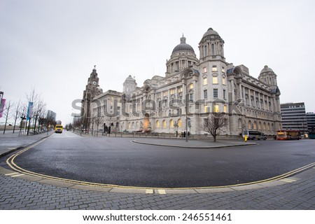 The King Edward VII Monument and the Liver Building, Liverpool, England