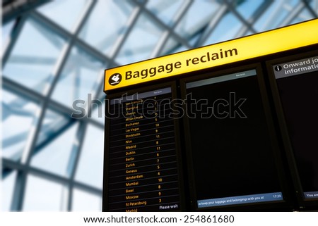 Bag, baggage claim sign at the airport