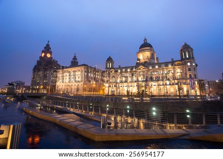 The King Edward VII Monument and the Liver Building, Liverpool, England