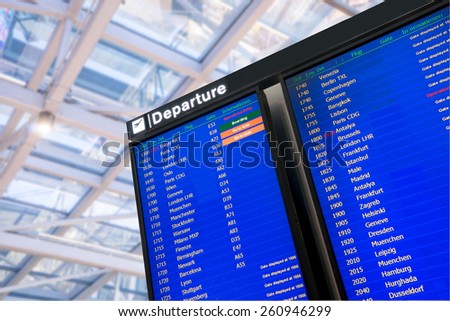 Flight, arrival and departure  board at the airport