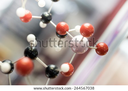 Molecular, DNA and atom model in science research lab