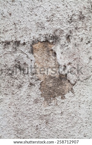 Old white concrete wall. Paint peeling off the walls , old and fungus.