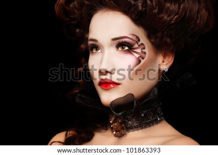 woman beautiful halloween vampire baroque aristocrat over black background