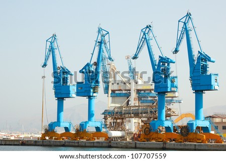 lifting cranes in port, Palermo, Italy