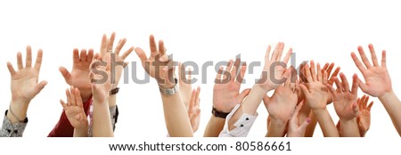 hands up group people isolated on white background