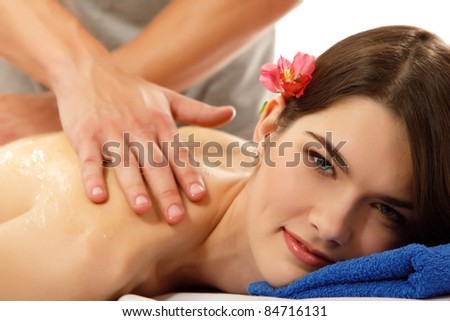 stock photo teen girl beautiful massage honey over white