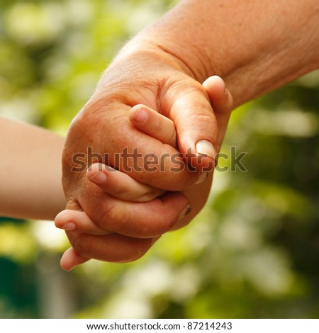hands family grandson and old grandmother nature