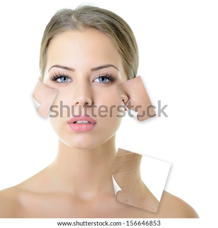 Portrait Of Beautiful Woman With Problem And Clean Skin, Aging And Youth Concept, Beauty Treatment