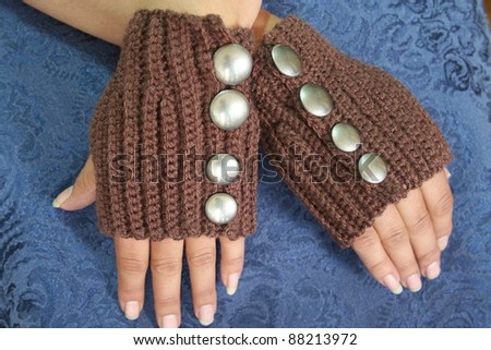 Alaska Native Woman\'s Hands Wearing Fingerless Mittens