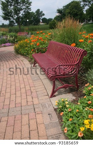 Red Bench on Brick Path in Minneapolis