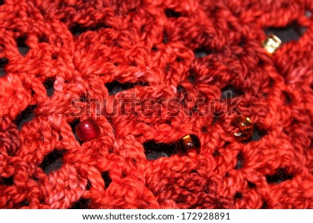 Red Crochet Fabric Closeup
