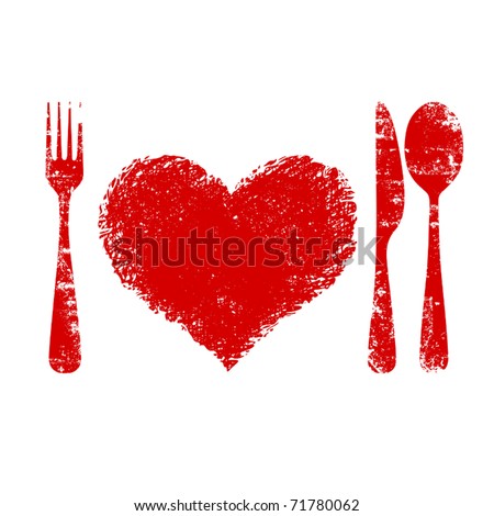 A heart health concept red heart plate knife spoon and fork A heart health concept red heart plate knife spoon and fork