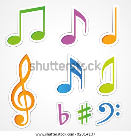 stock vector Vector music note icon on sticker set