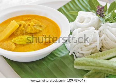 Rice vermicelli with curry thai food style