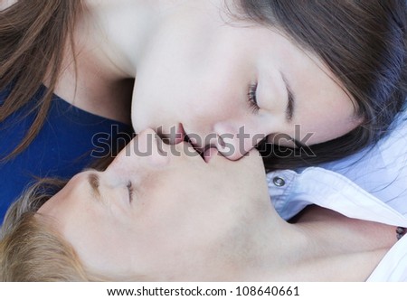 romantic young couple kissing. sensual love.