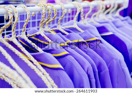 The set of purple T-shirts for sale. Thailand traditional colors of the royal family