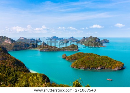 Ang Thong National Marine Park islands. bird\'s-eye view. Thailand. Vertical composition.