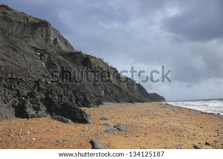 Charmouth beach in Dorset, England.